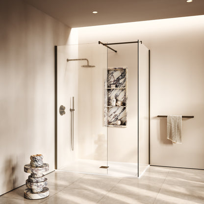 Modular Brushed Bronze Complete Walk In Shower Enclosure - KIT B - All Sizes