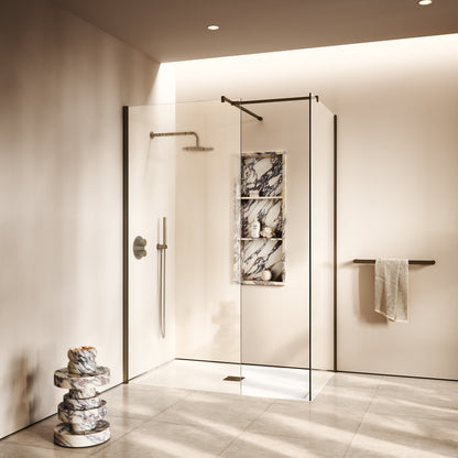 Modular Brushed Bronze Complete Walk In Shower Enclosure - KIT B - All Sizes