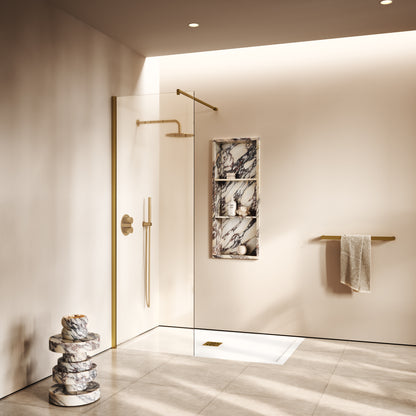 Modular Brushed Gold Complete Walk In Shower Enclosure - KIT A - All Sizes