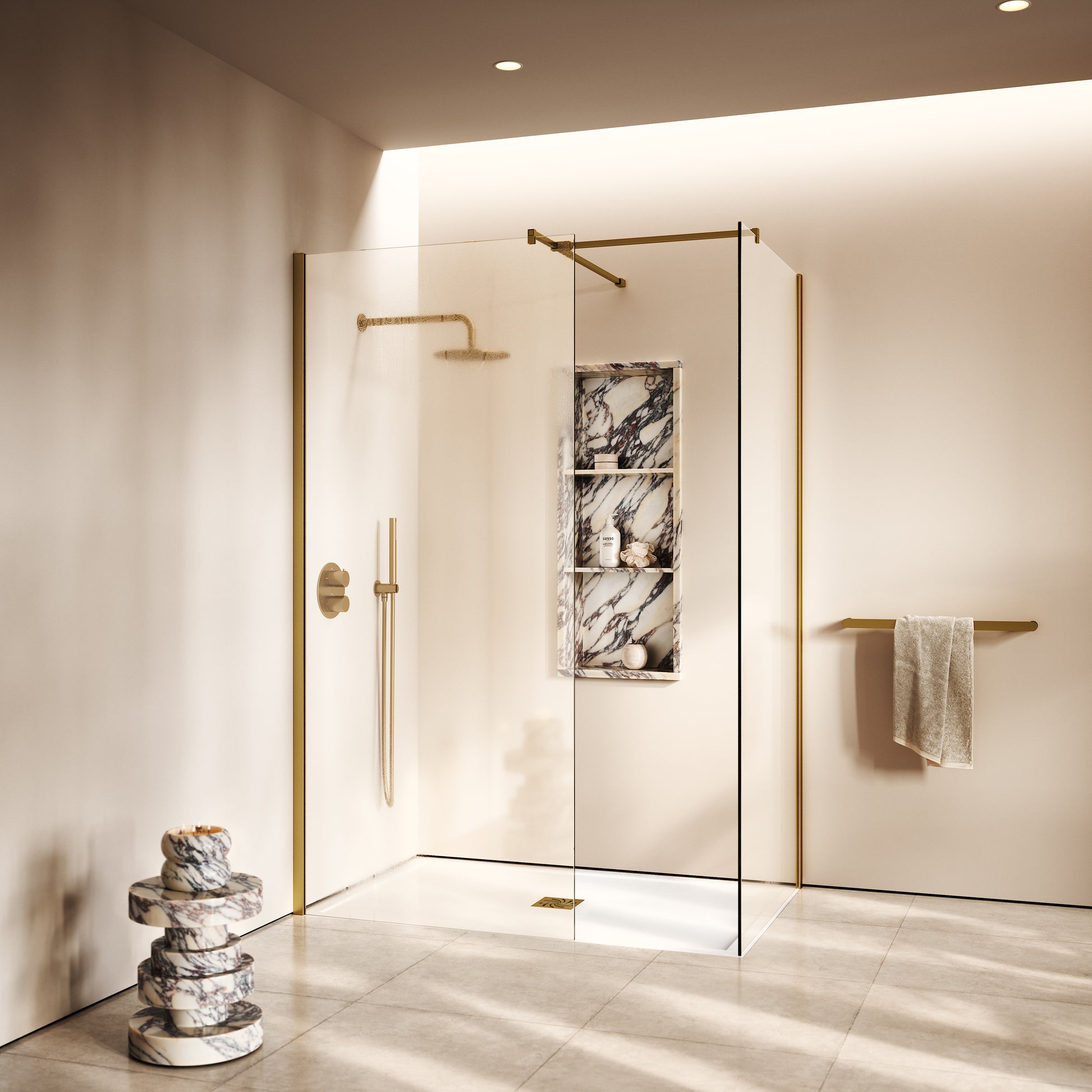 Modular Complete Walk In Shower Enclosure Brushed Gold - KIT B (ALL SIZES)