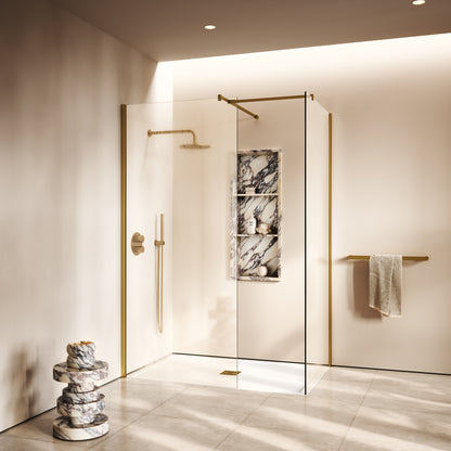 Modular Complete Walk In Shower Enclosure Brushed Gold - KIT B (ALL SIZES)