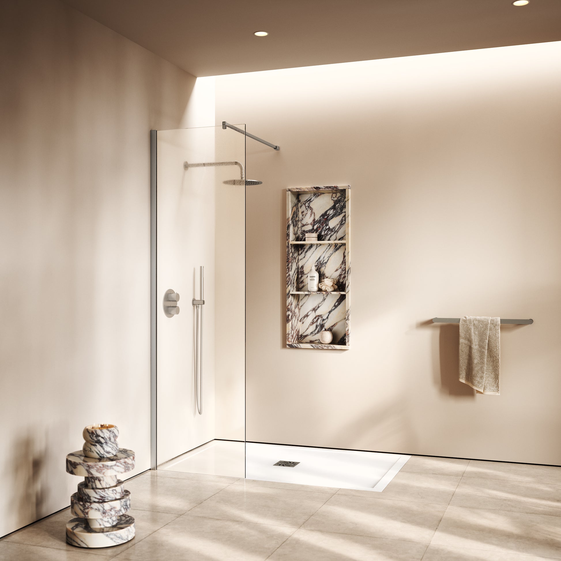 Modular Brushed Stainless Complete Walk In Shower Enclosure - KIT A - All Sizes