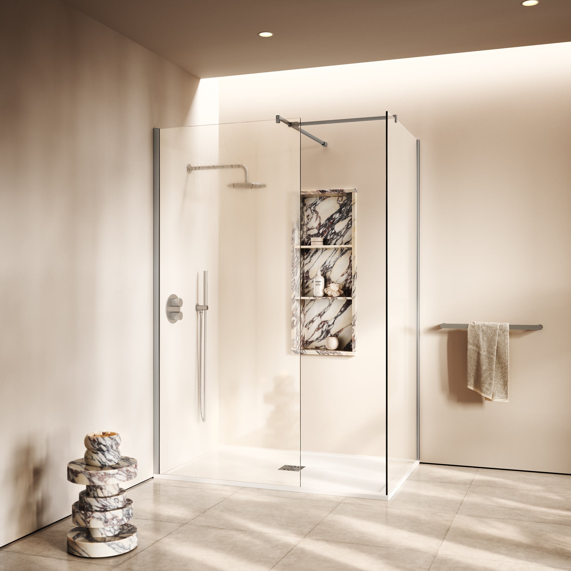 Modular Brushed Stainless Complete Walk In Shower Enclosure - KIT B - All Sizes