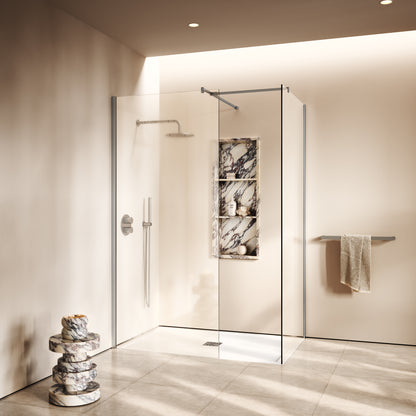 Modular Brushed Stainless Complete Walk In Shower Enclosure - KIT B - All Sizes