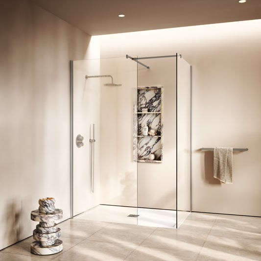 Modular Complete Walk In Shower Enclosure Brushed Stainless - KIT B (ALL SIZES)