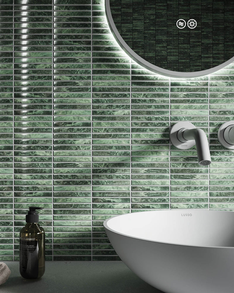 Baton Mosaic Gentle Sage Green Matte Porcelain Mosaic Tile Sample - LUSSO