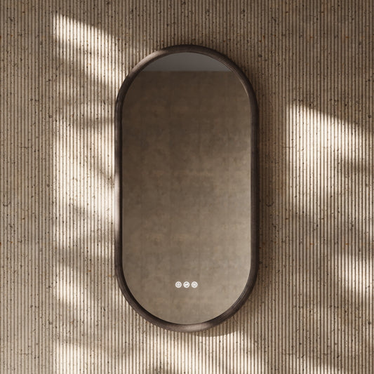 Cheval Grey Oak Oval Mirror with LED and Demister 450mm