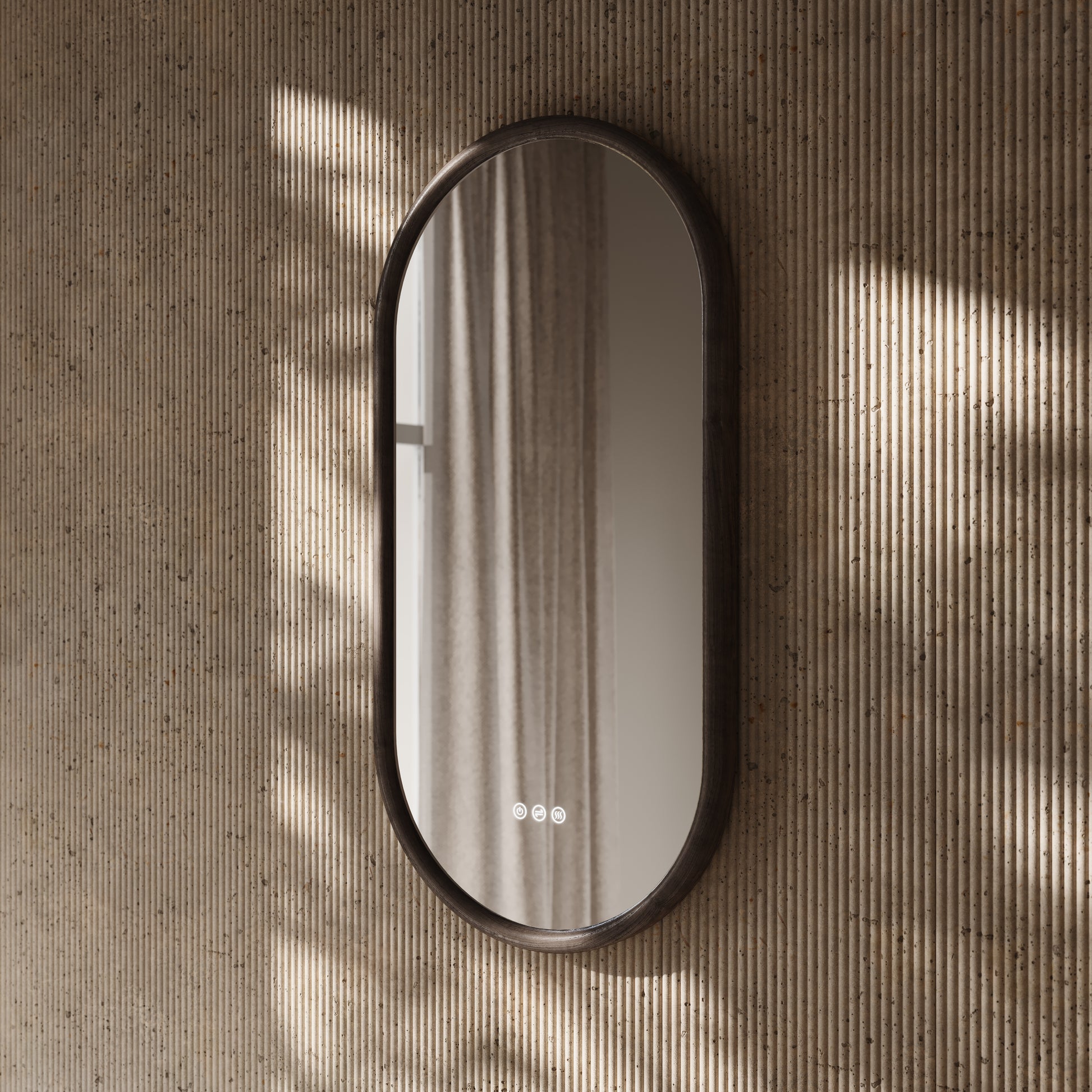 Cheval Grey Oak Oval Mirror with LED and Demister 450mm