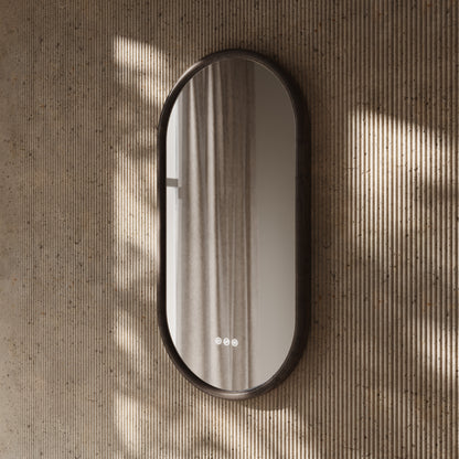Cheval Grey Oak Oval Mirror with LED and Demister 450mm