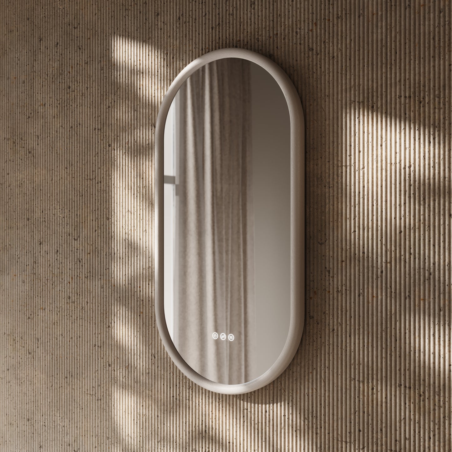 Cheval Velvet Beige Oval Mirror with LED and Demister 450mm
