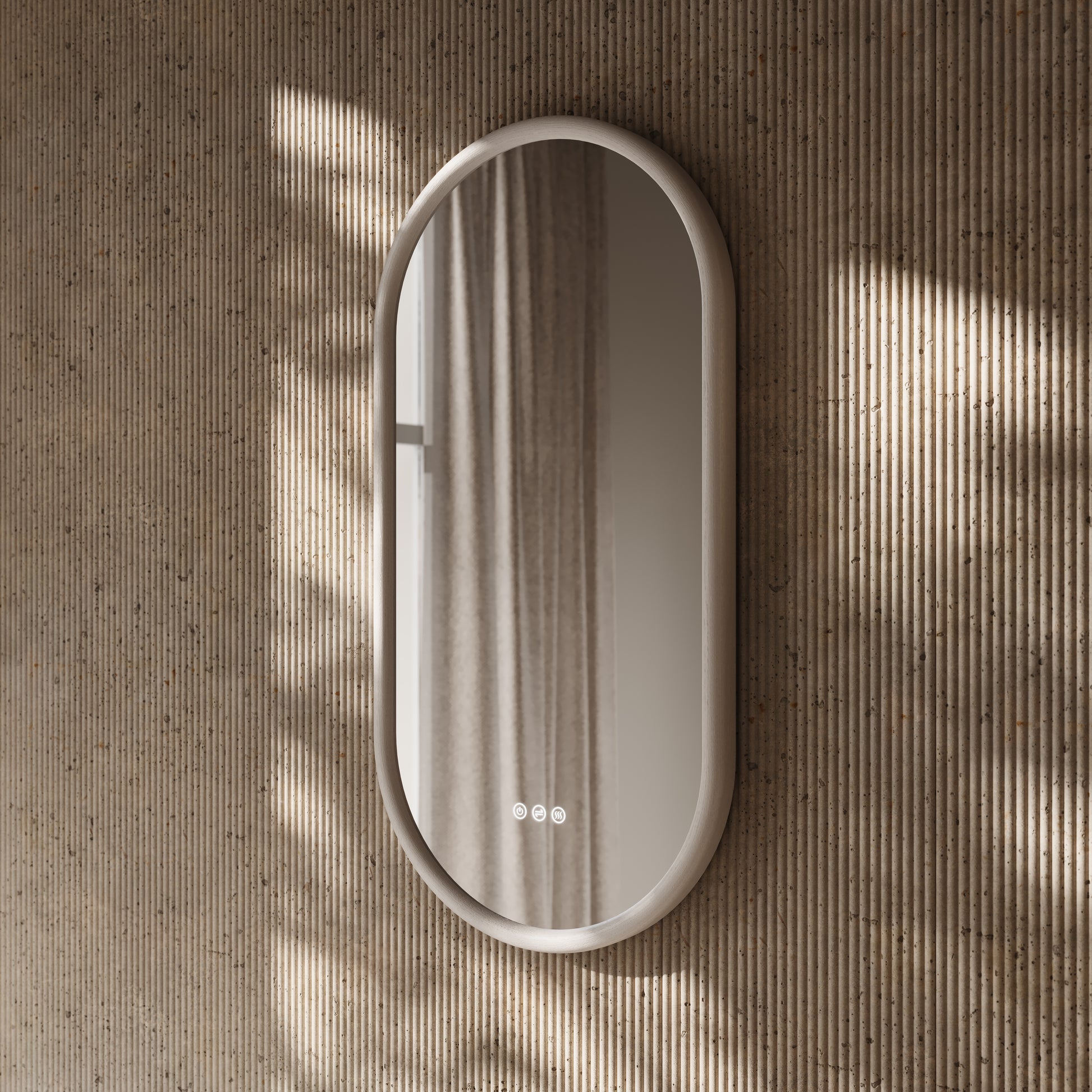 Cheval Velvet Beige Oval Mirror with LED and Demister 450mm