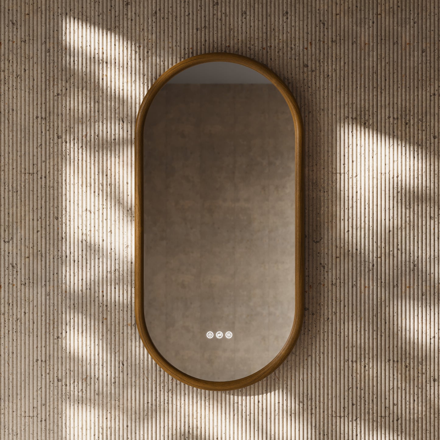 Cheval Honey Oak Oval Mirror with LED and Demister 450mm