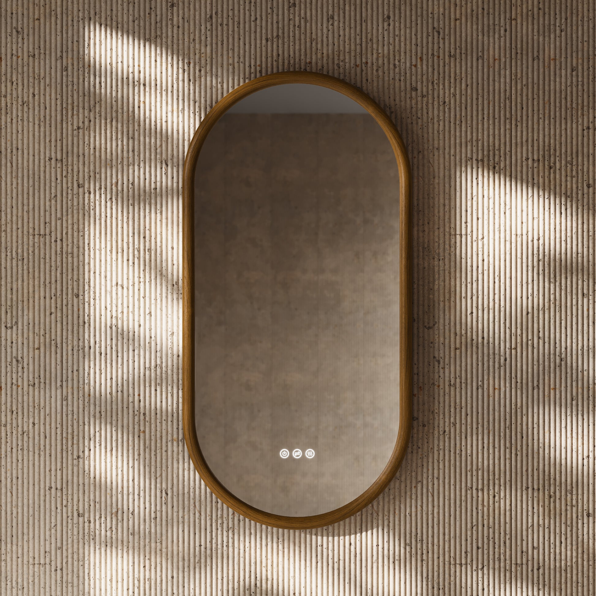 Cheval Honey Oak Oval Mirror with LED and Demister 450mm
