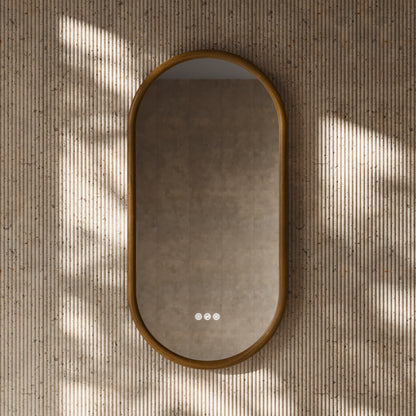 Cheval Honey Oak Oval Mirror with LED and Demister 450mm