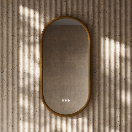 Cheval Honey Oak Oval Mirror with LED and Demister 450mm