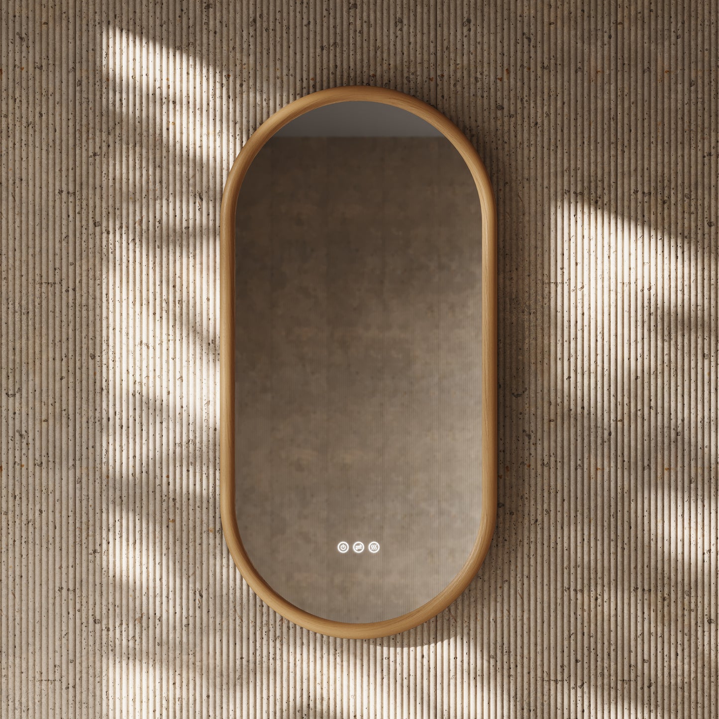 Cheval Oak Oval Mirror with LED and Demister 450mm