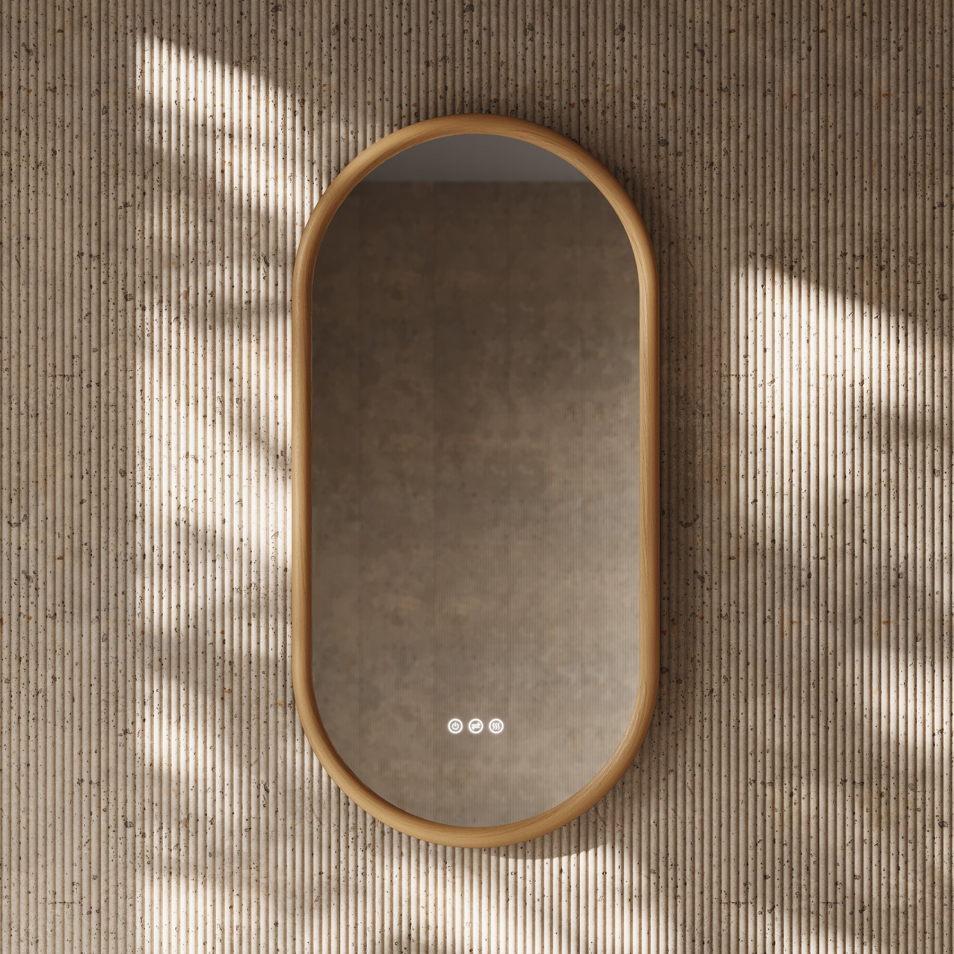 Cheval Oak Oval Mirror with LED and Demister 450mm