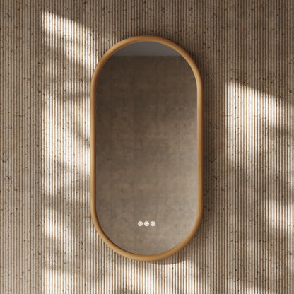 Cheval Oak Oval Mirror with LED and Demister 450mm