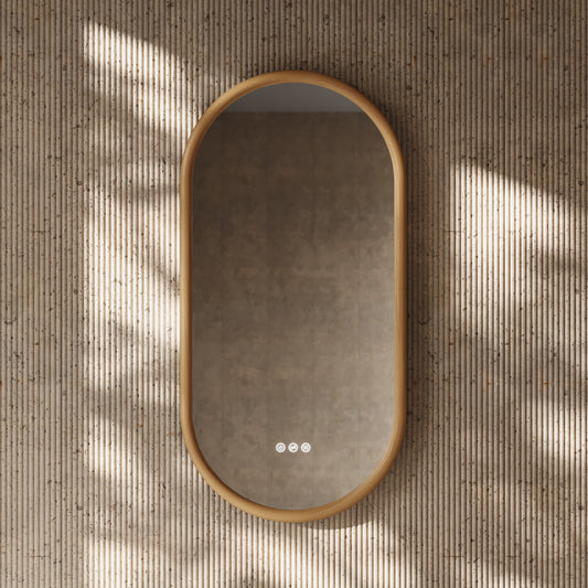 Cheval Oak Oval Mirror with LED and Demister 450mm