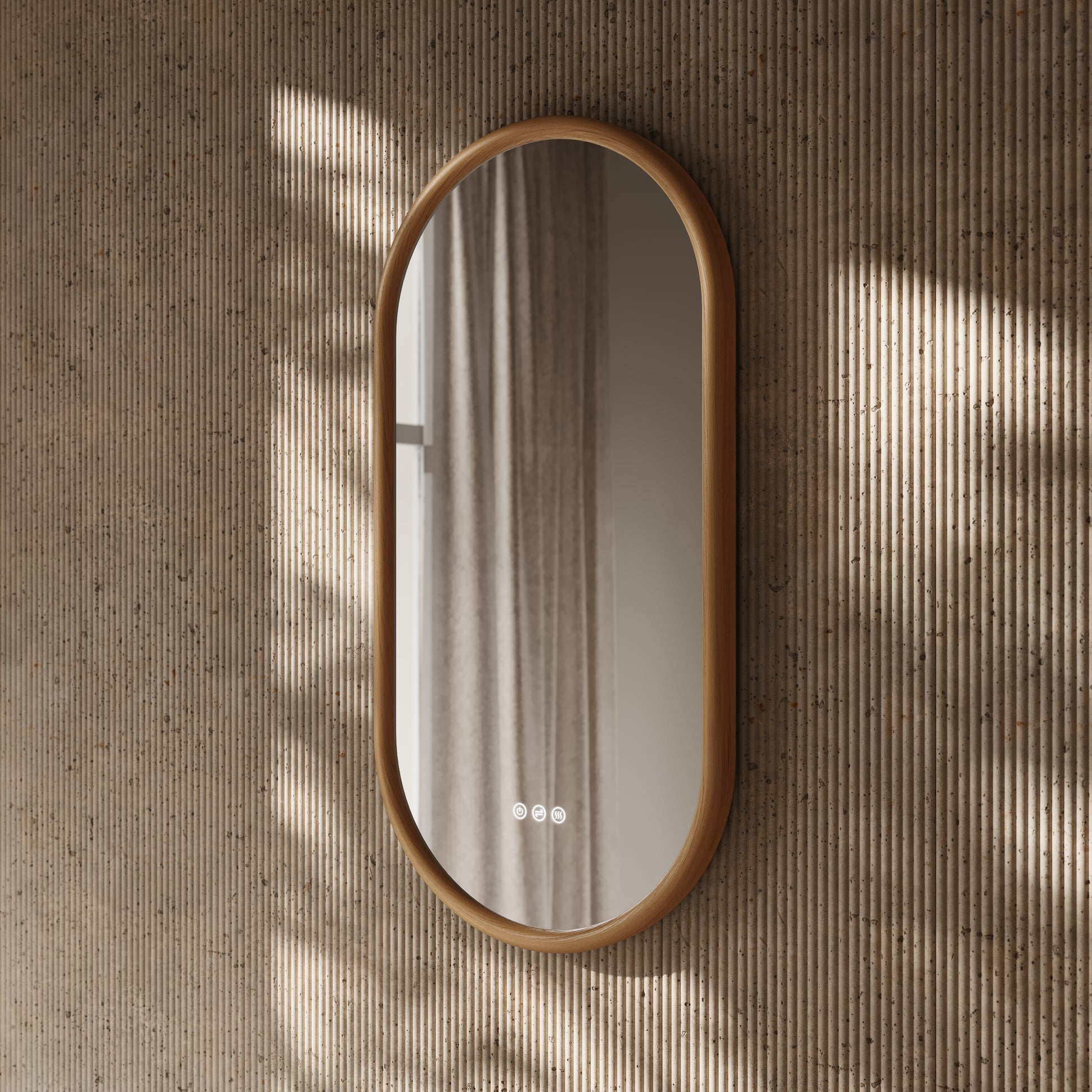 Cheval Oak Oval Mirror with LED and Demister 450mm