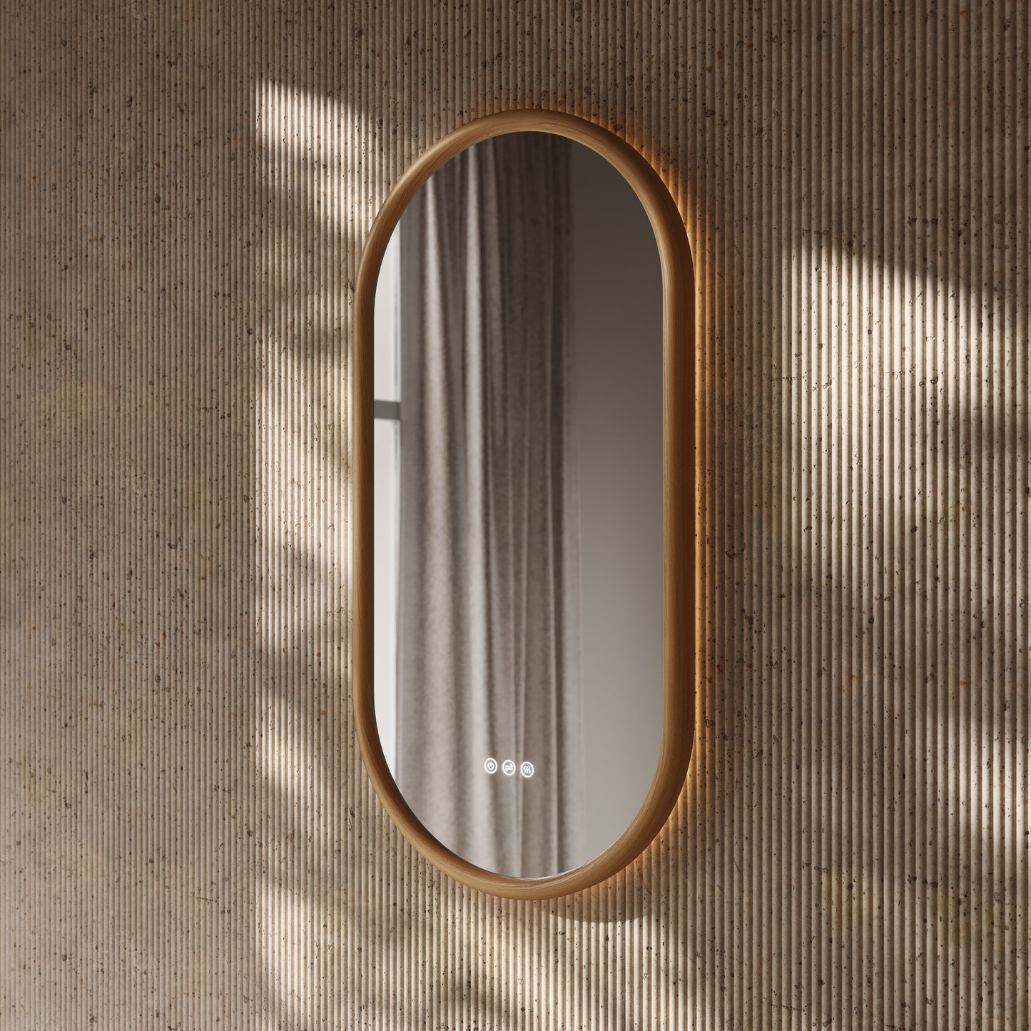 Cheval Oak Oval Mirror with LED and Demister 450mm