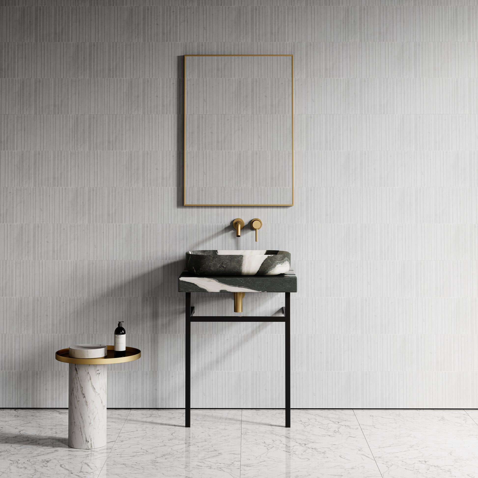 Lomazzo Panda Marble Countertop Matte Black Vanity Unit 600mm