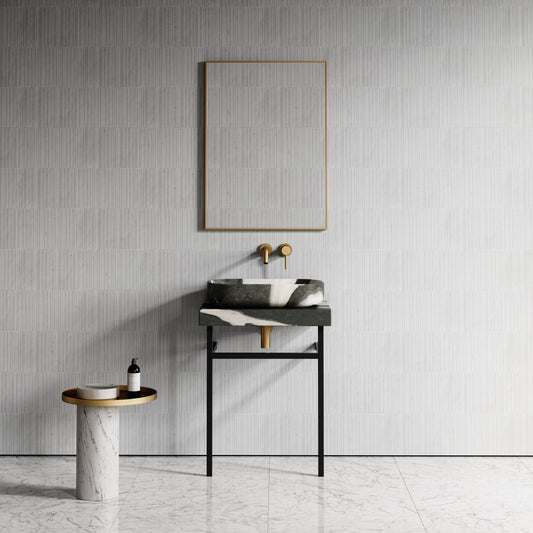 Lomazzo Panda Marble Countertop Matte Black Vanity Unit 600mm