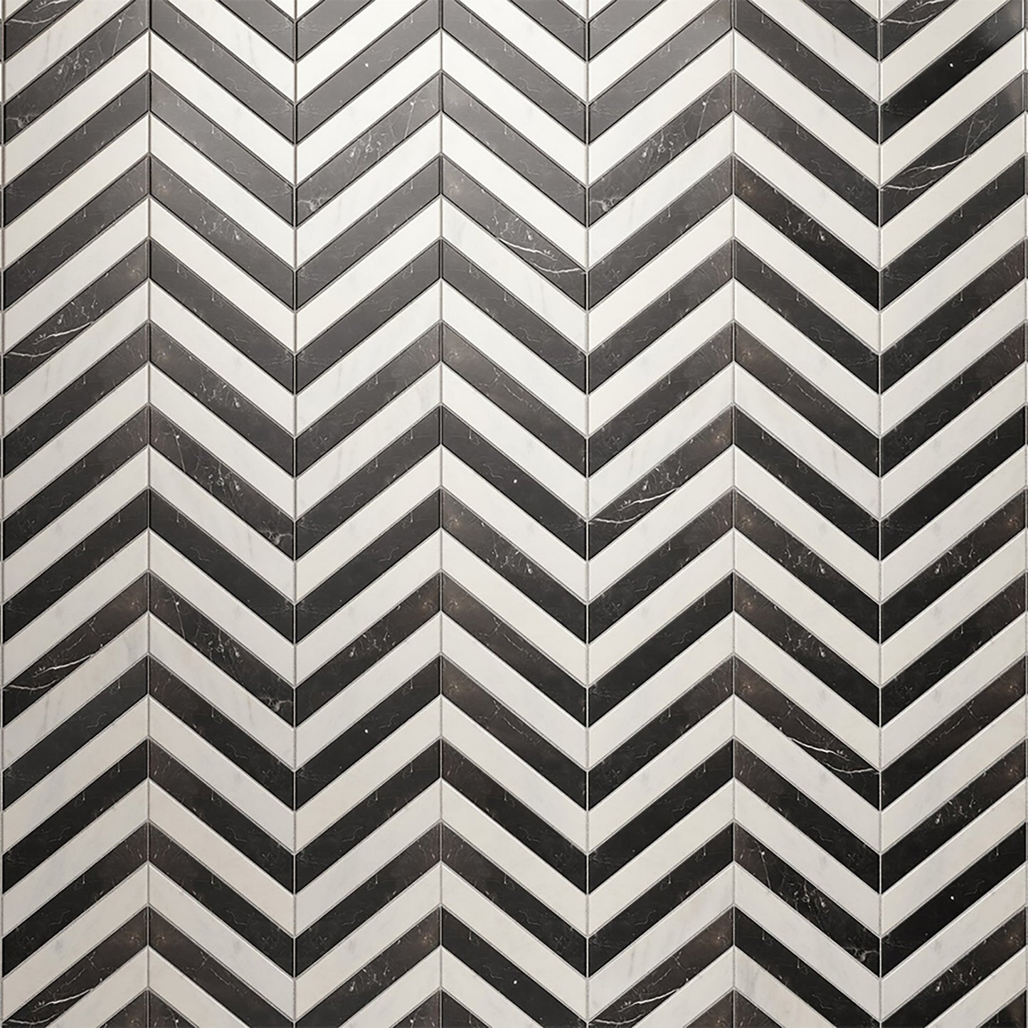 Palazzo Chevron Carrara & Nero Marquina Marble Mosaic Tile Sample
