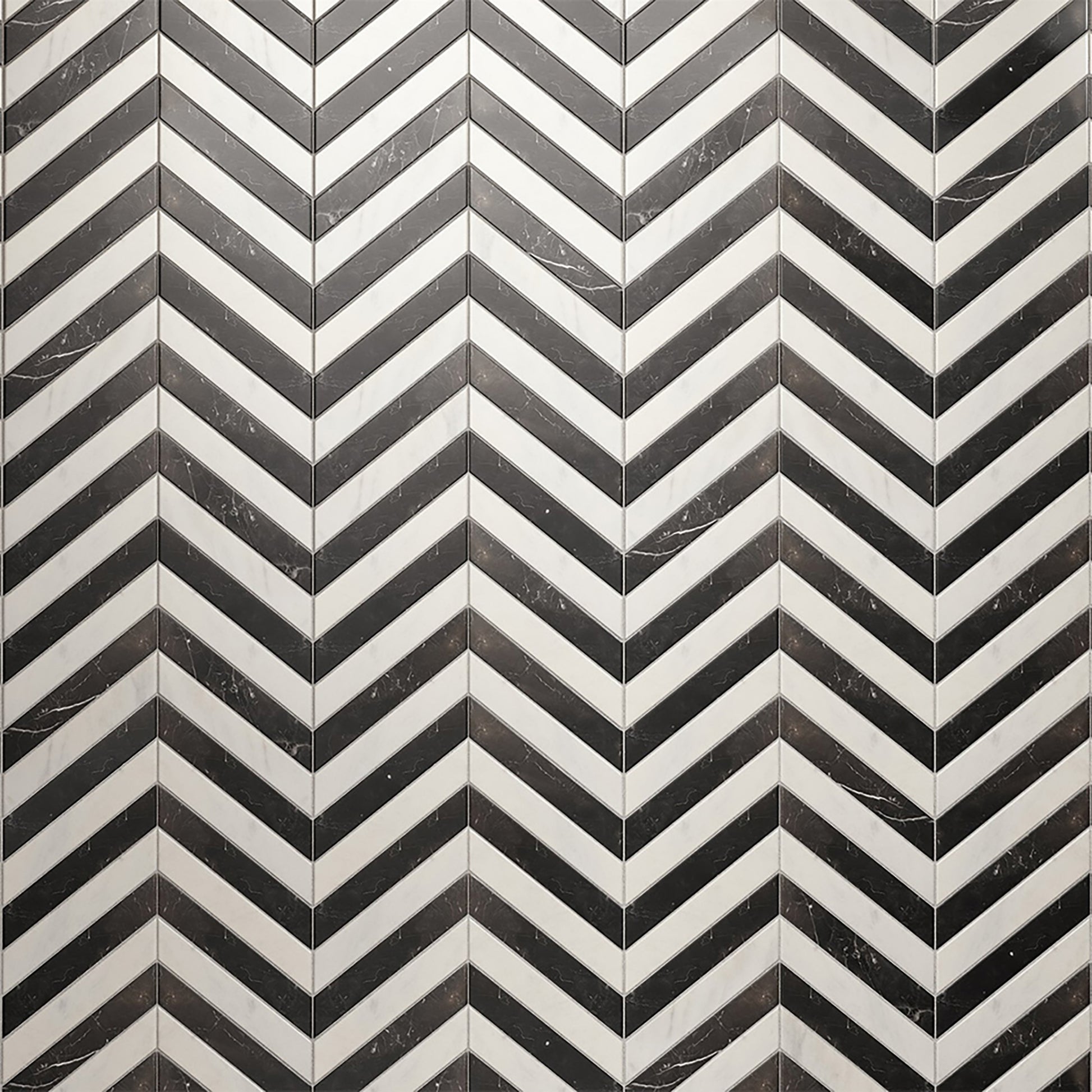 Palazzo Chevron Carrara & Nero Marquina Marble Mosaic Tile Sample