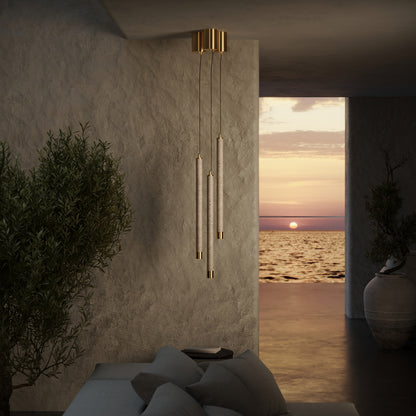 Perla Travertine & Brushed Gold Hanging Pendant Light 700mm