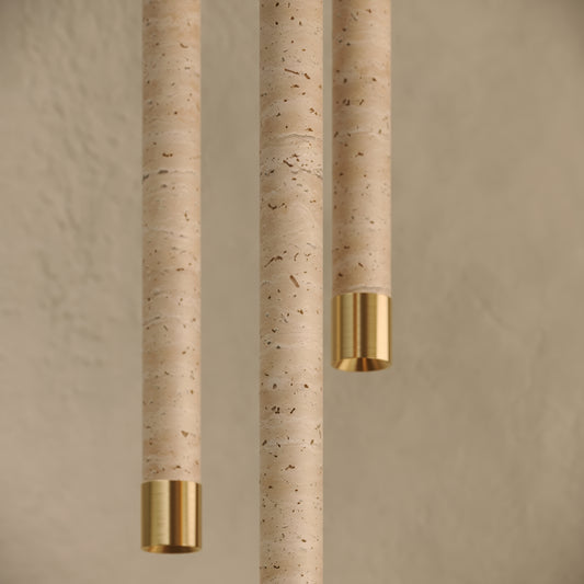 Perla Travertine & Brushed Gold IP65 Hanging Pendant Light 700mm