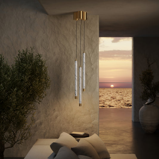 Perla Volakas Marble & Brushed Gold IP65 Hanging Pendant Light 700mm