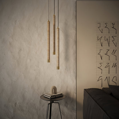 Perla Travertine & Brushed Gold IP65 Hanging Pendant Light 700mm