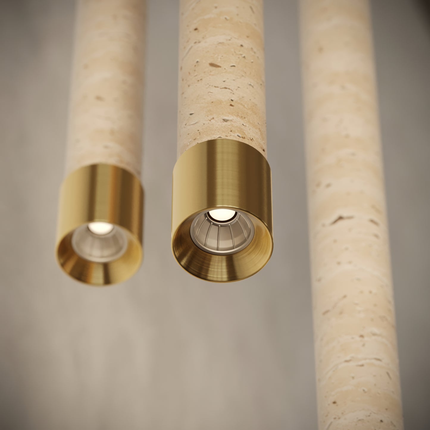 Perla Travertine & Brushed Gold IP65 Hanging Pendant Light 700mm