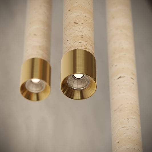 Perla Travertine & Brushed Gold IP65 Hanging Pendant Light 700mm