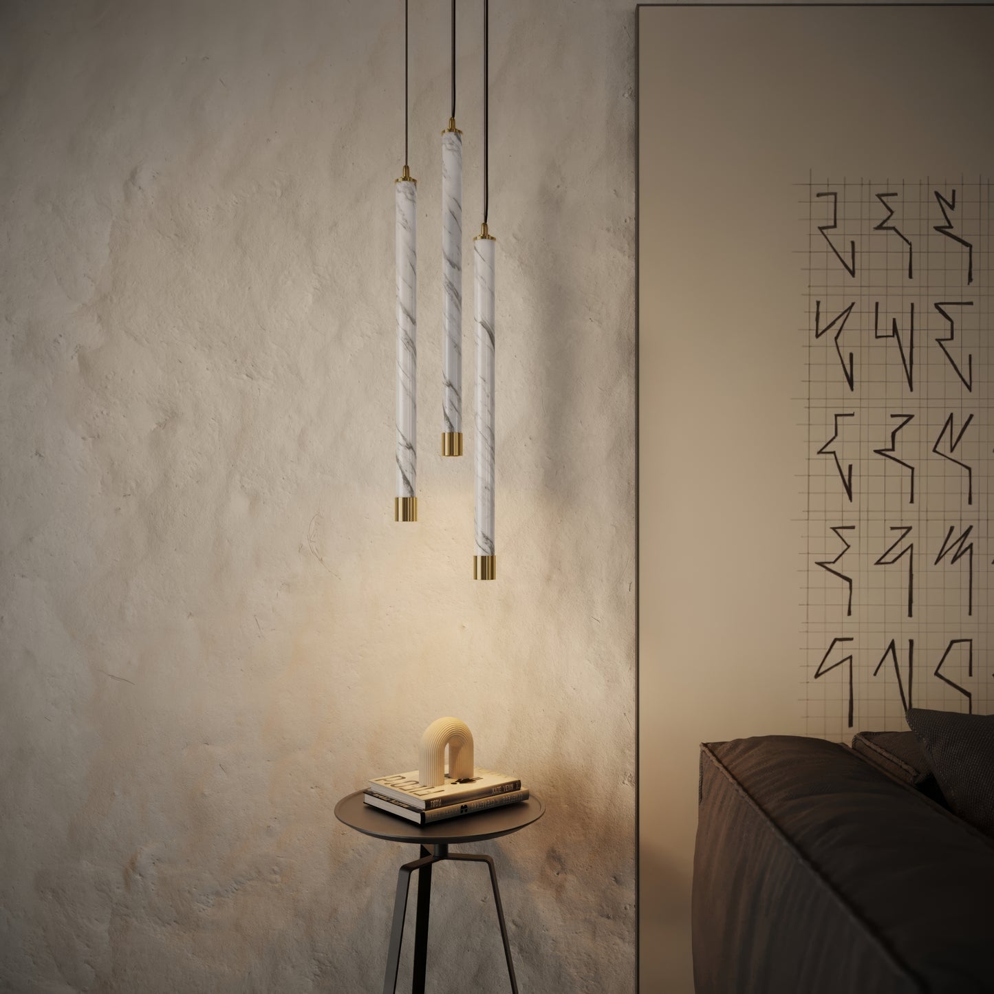 Perla Volakas Marble & Brushed Gold IP65 Hanging Pendant Light 700mm