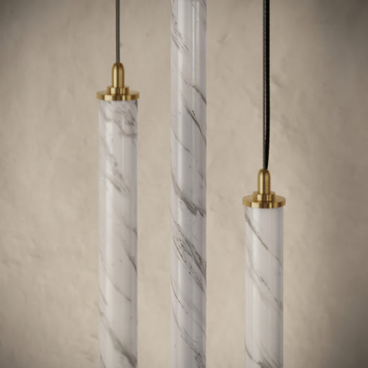 Perla Volakas Marble & Brushed Gold IP65 Hanging Pendant Light 700mm