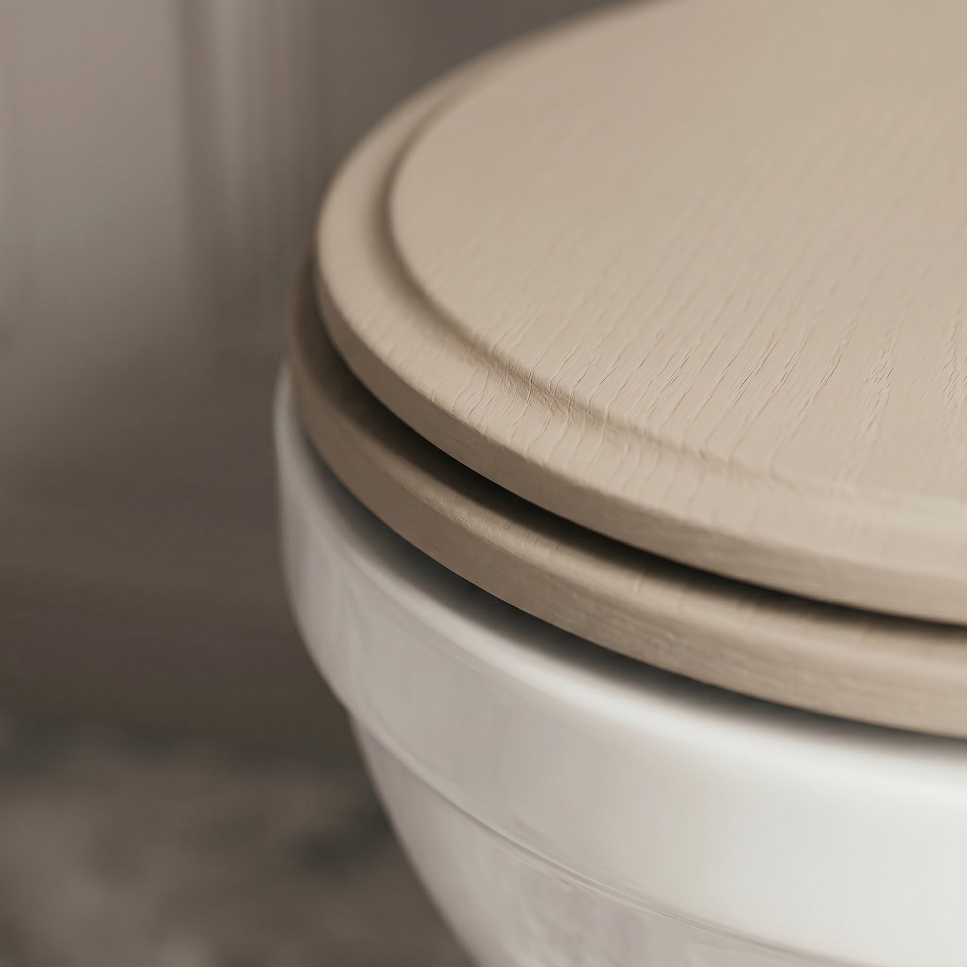 Portland Solid Oak Velvet Beige Toilet Seat