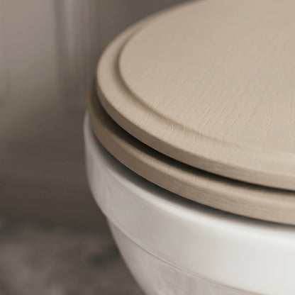 Portland Solid Oak Velvet Beige Toilet Seat