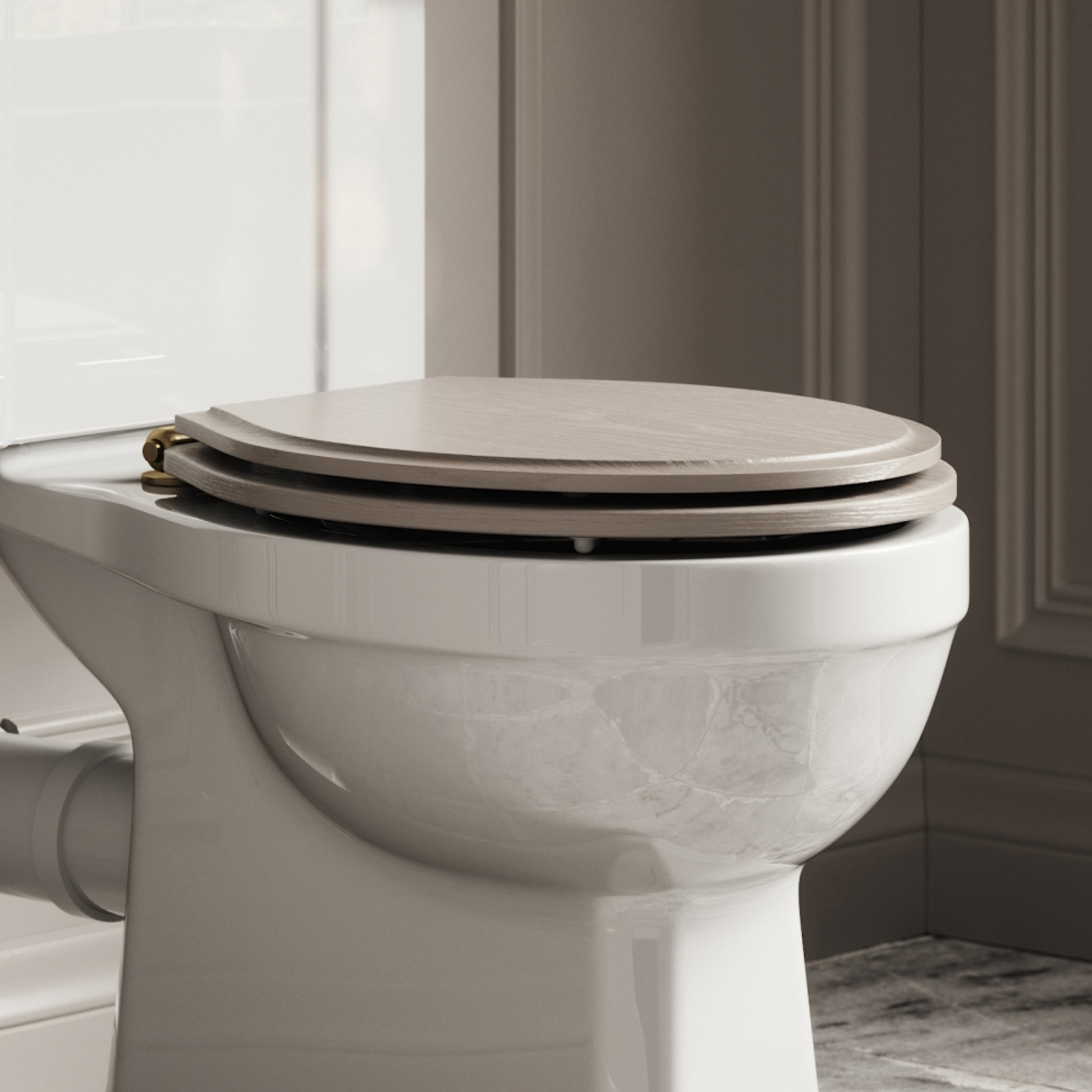 Portland Solid Oak Velvet Beige Toilet Seat