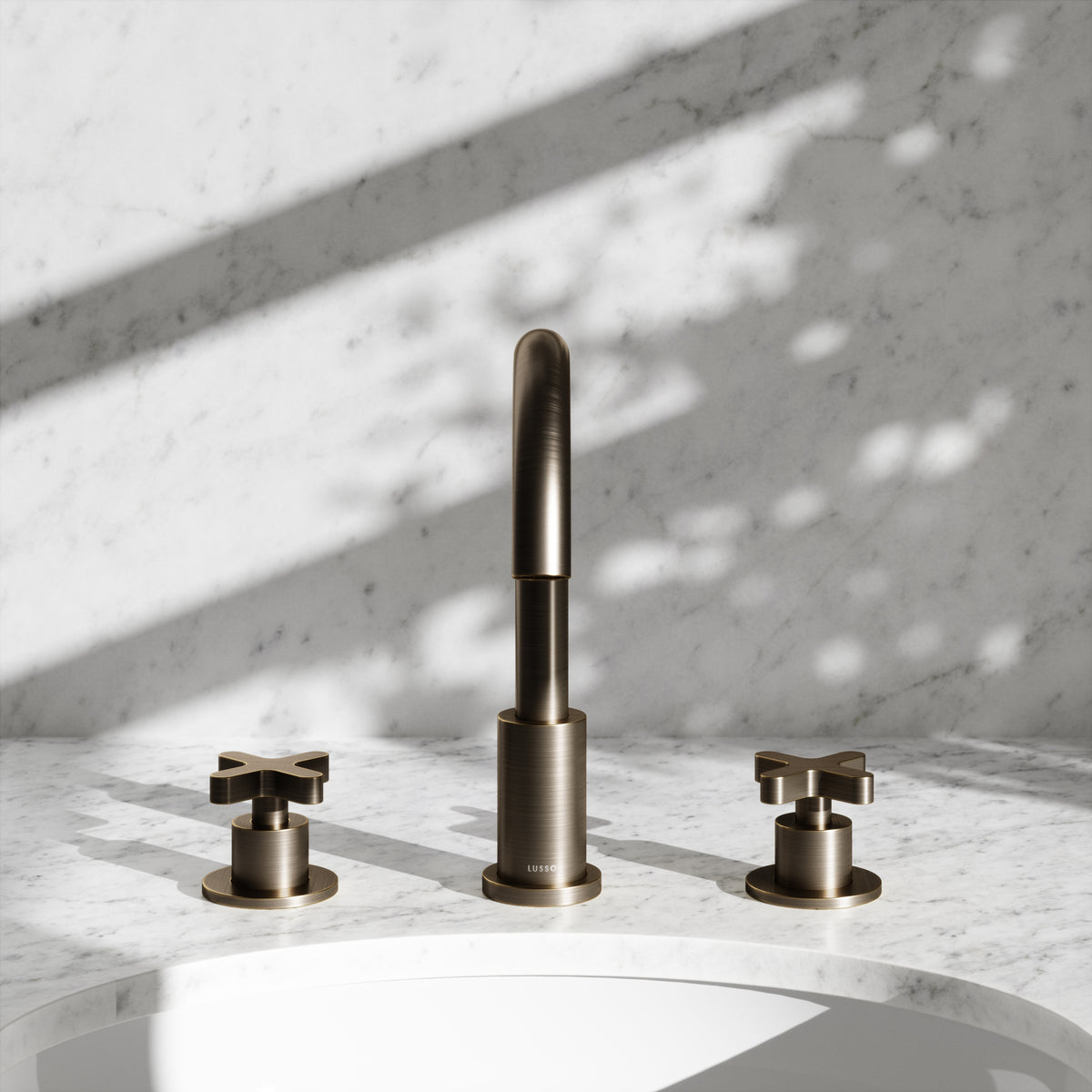 Regal Brushed Bronze Crosshead Deck Mounted 3-Hole Basin Mixer Tap
