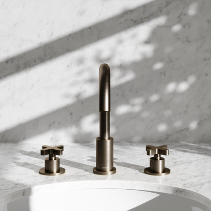 Regal Brushed Bronze Crosshead Deck Mounted 3-Hole Basin Mixer Tap