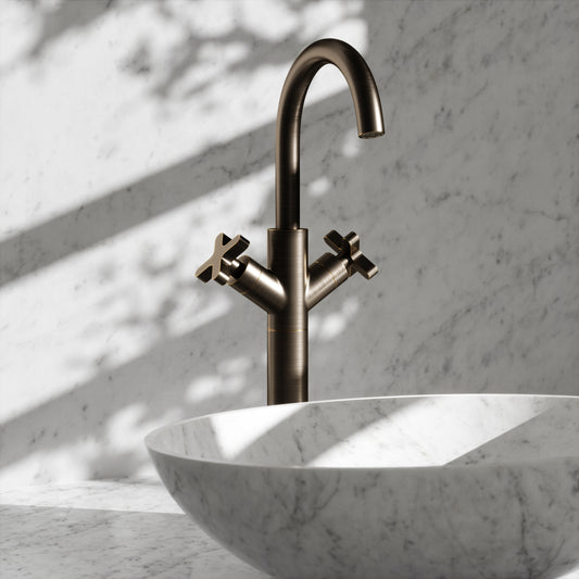 Regal Brushed Bronze Crosshead Tall Basin Mixer Tap