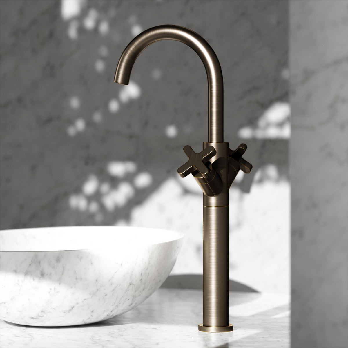 Regal Brushed Bronze Crosshead Tall Basin Mixer Tap