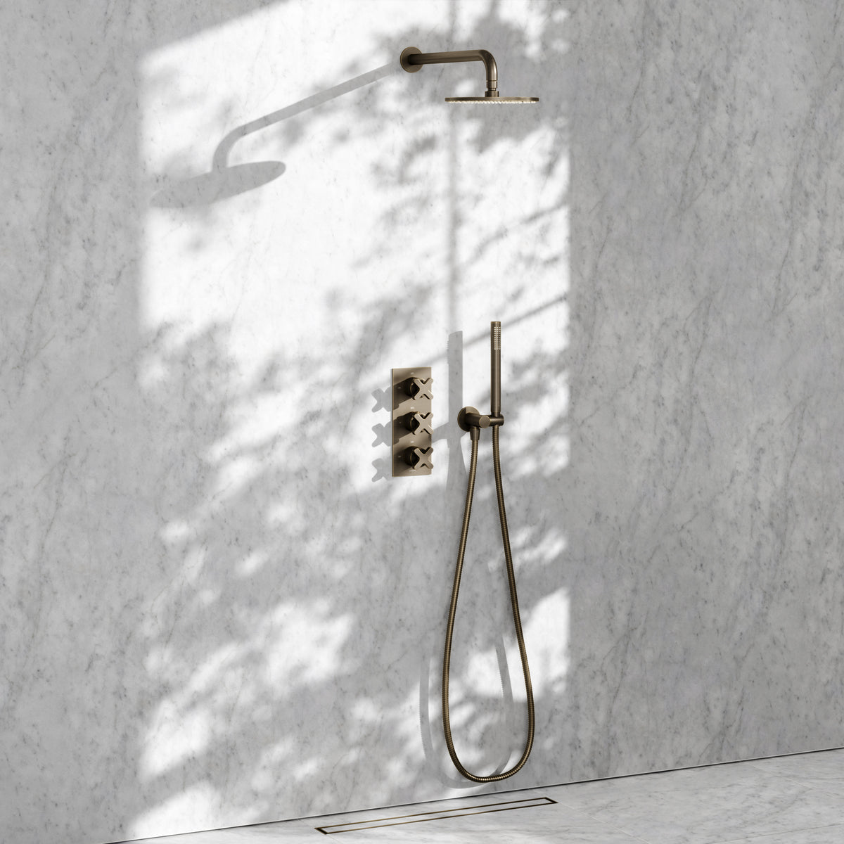 Regal Brushed Bronze Crosshead Thermostatic 2-Way Mixer Shower System