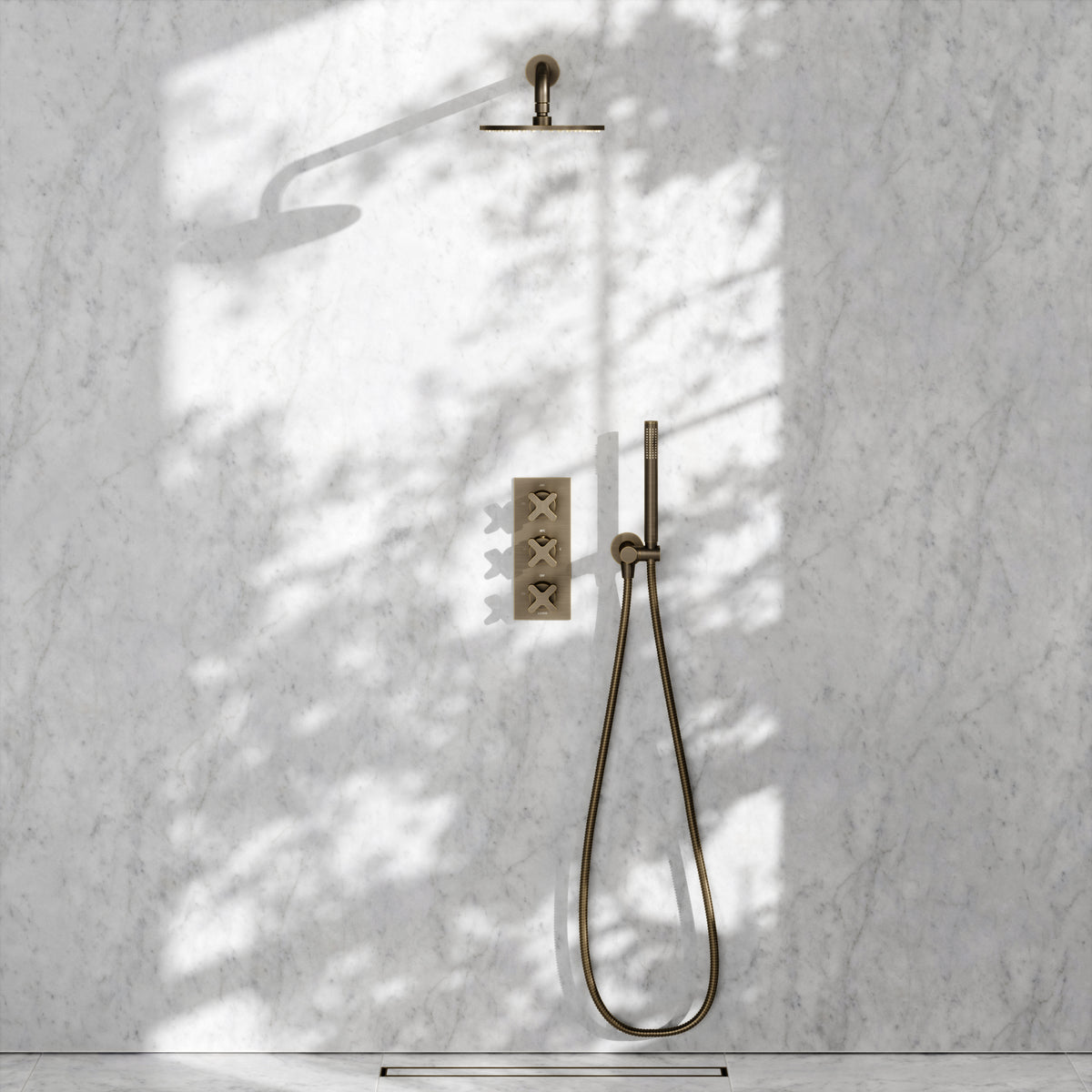 Regal Brushed Bronze Crosshead Thermostatic 2-Way Mixer Shower System