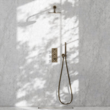 Regal Brushed Bronze Crosshead Thermostatic 2-Way Mixer Shower System