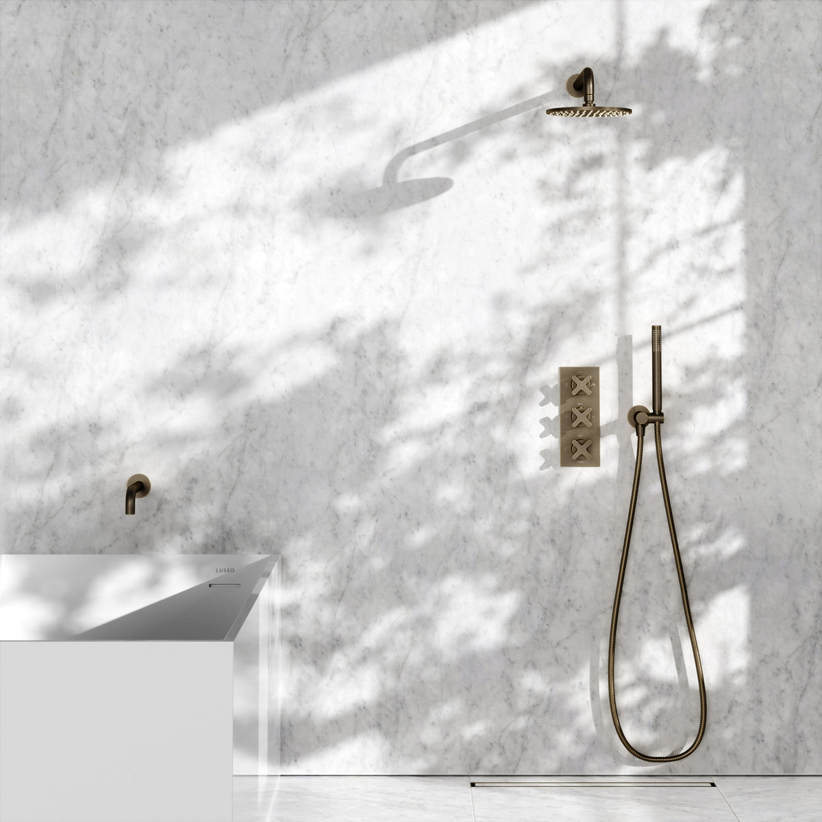 Regal Brushed Bronze Crosshead Thermostatic 3-Way Mixer Shower System