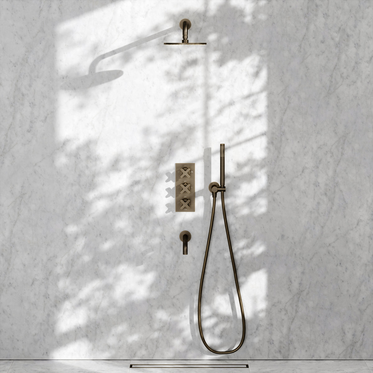 Regal Brushed Bronze Crosshead Thermostatic 3-Way Mixer Shower System