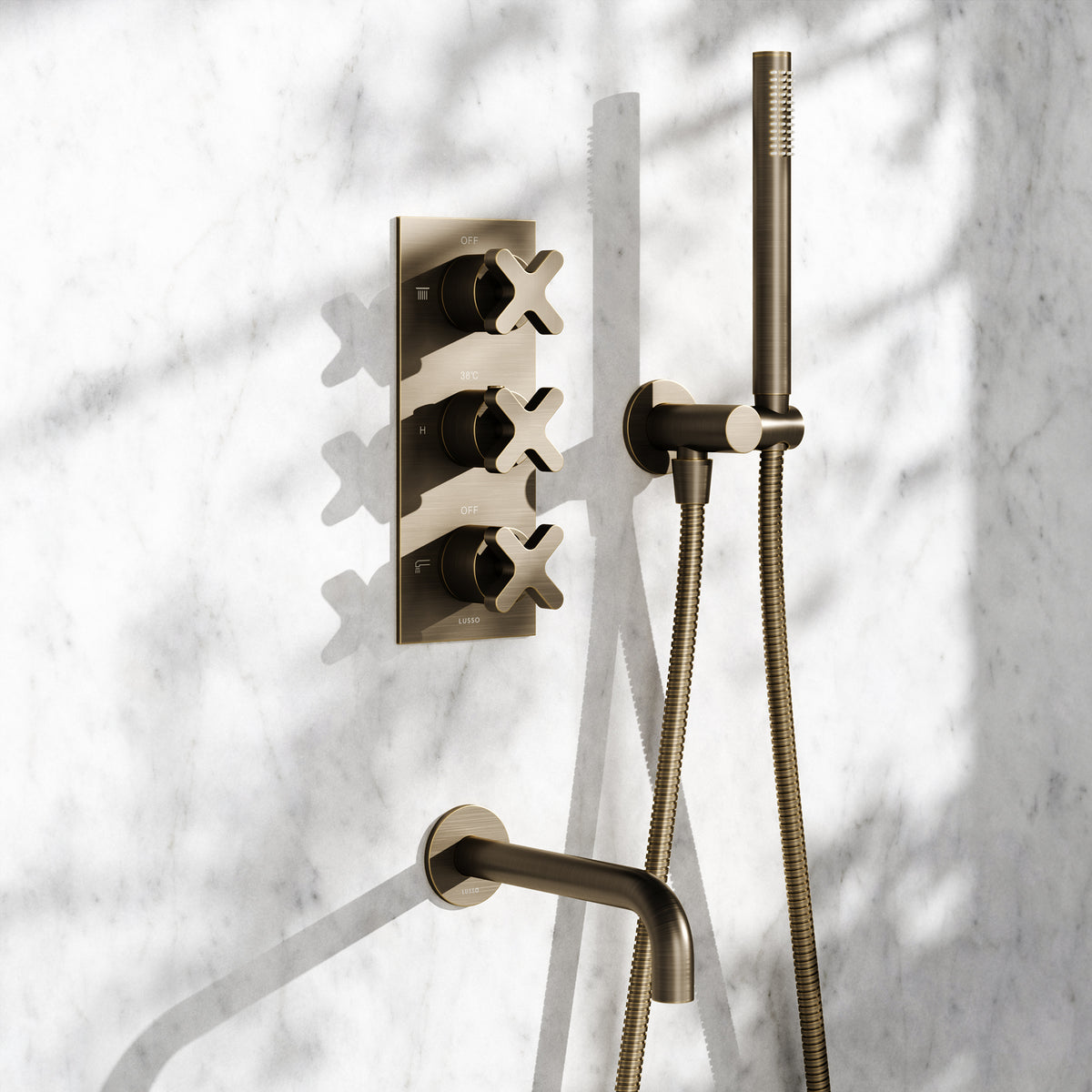 Regal Brushed Bronze Crosshead Thermostatic 3-Way Mixer Shower System